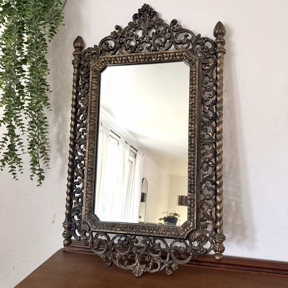 Vintage Gothic Wall Mirror HOMCO Plastic Medieval Hollywood Regency Decor Ornate